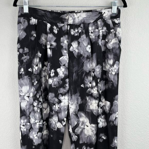 Rebecca Taylor Pleated Georgette Black Ghost Floral Ankle Silk Jogger Pants 4 - Picture 5 of 15